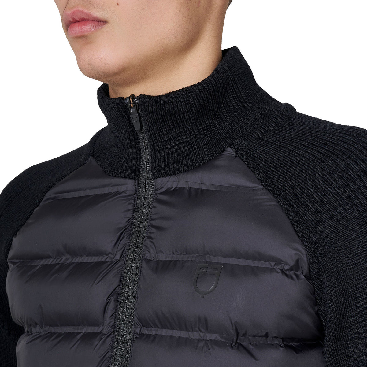 Equestro Men's down jacket with knitted sleeves