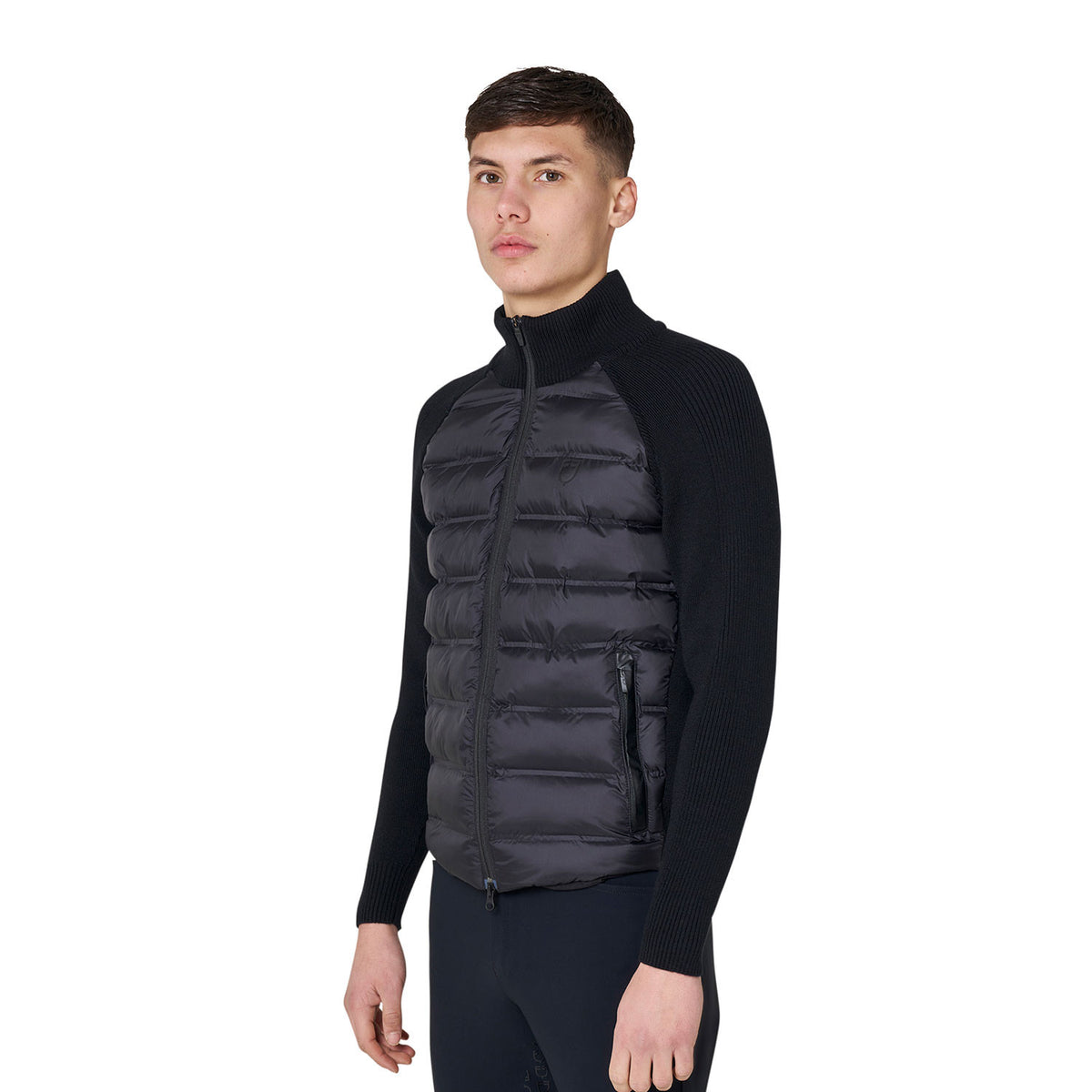 Equestro Men's down jacket with knitted sleeves