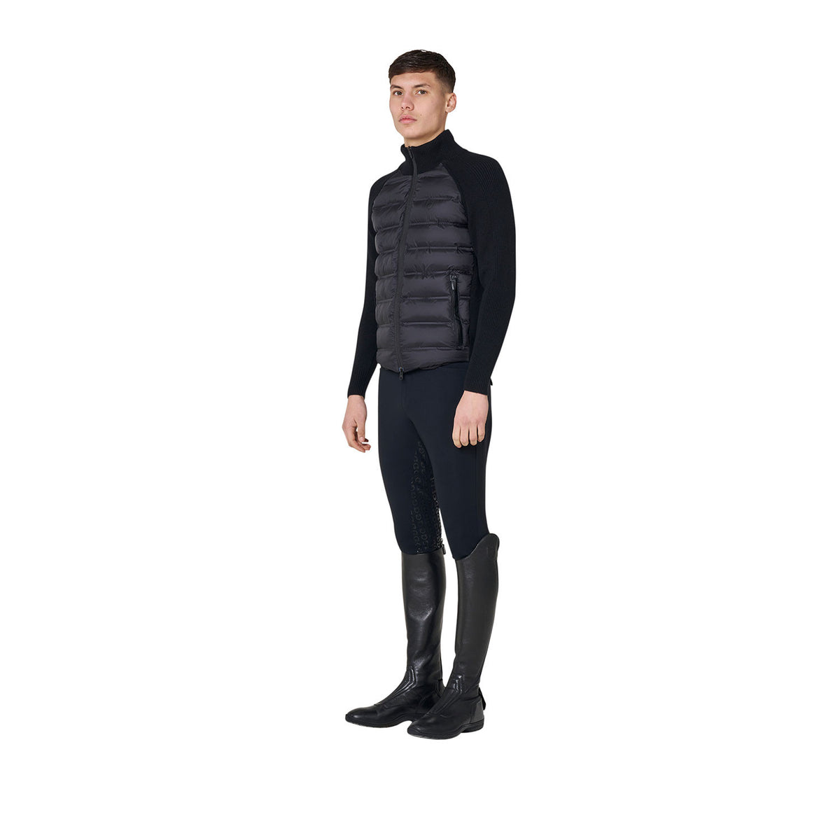 Equestro Men's down jacket with knitted sleeves