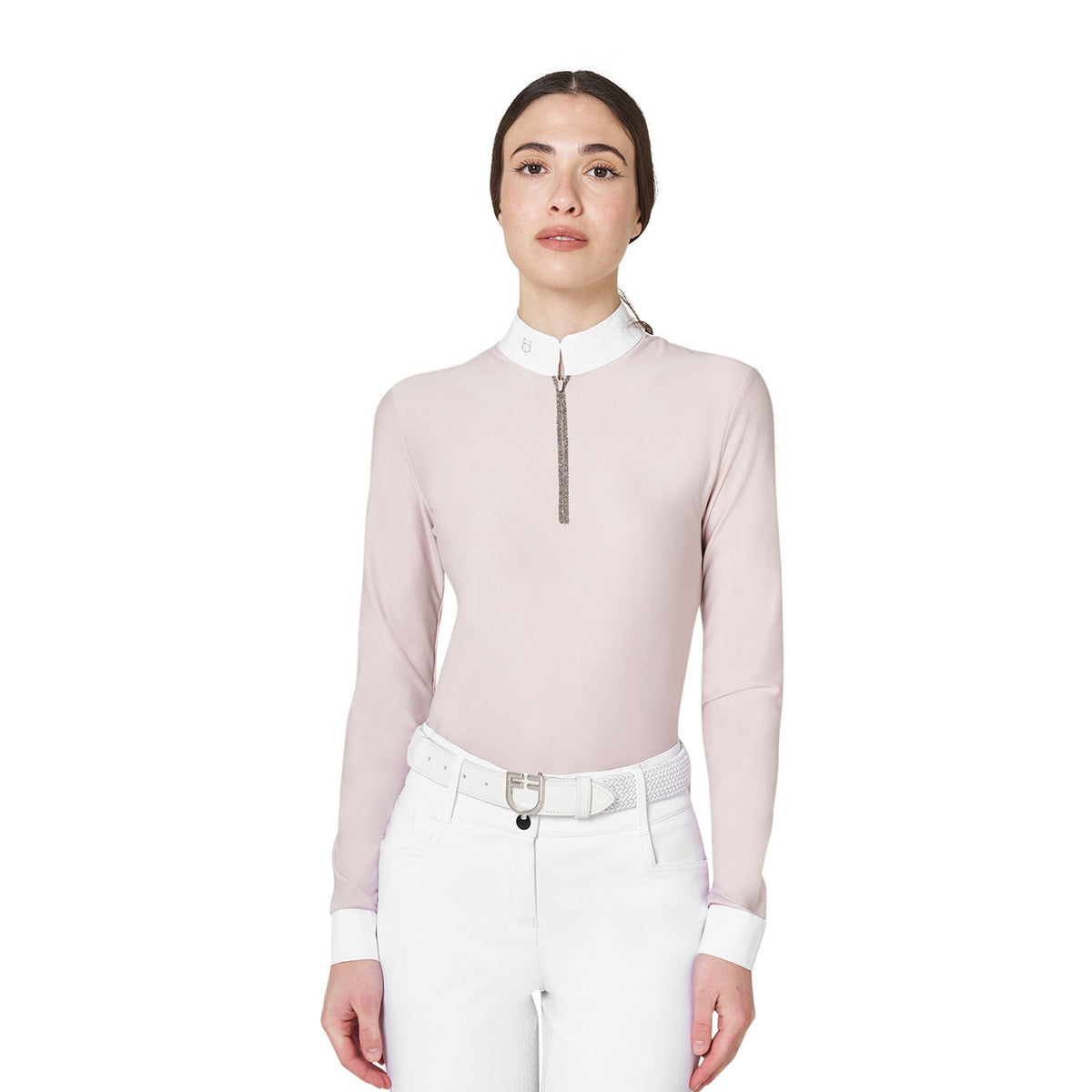 Equestro Women's Long-sleeved Competition Polo Shirt With Rhinestones