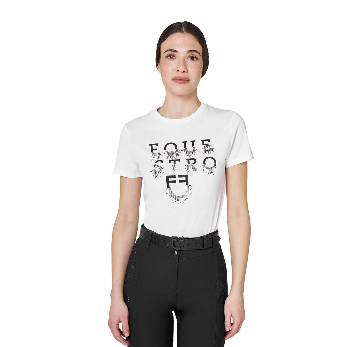 Equestro Women's T-shirt with rhinestone logo and lettering