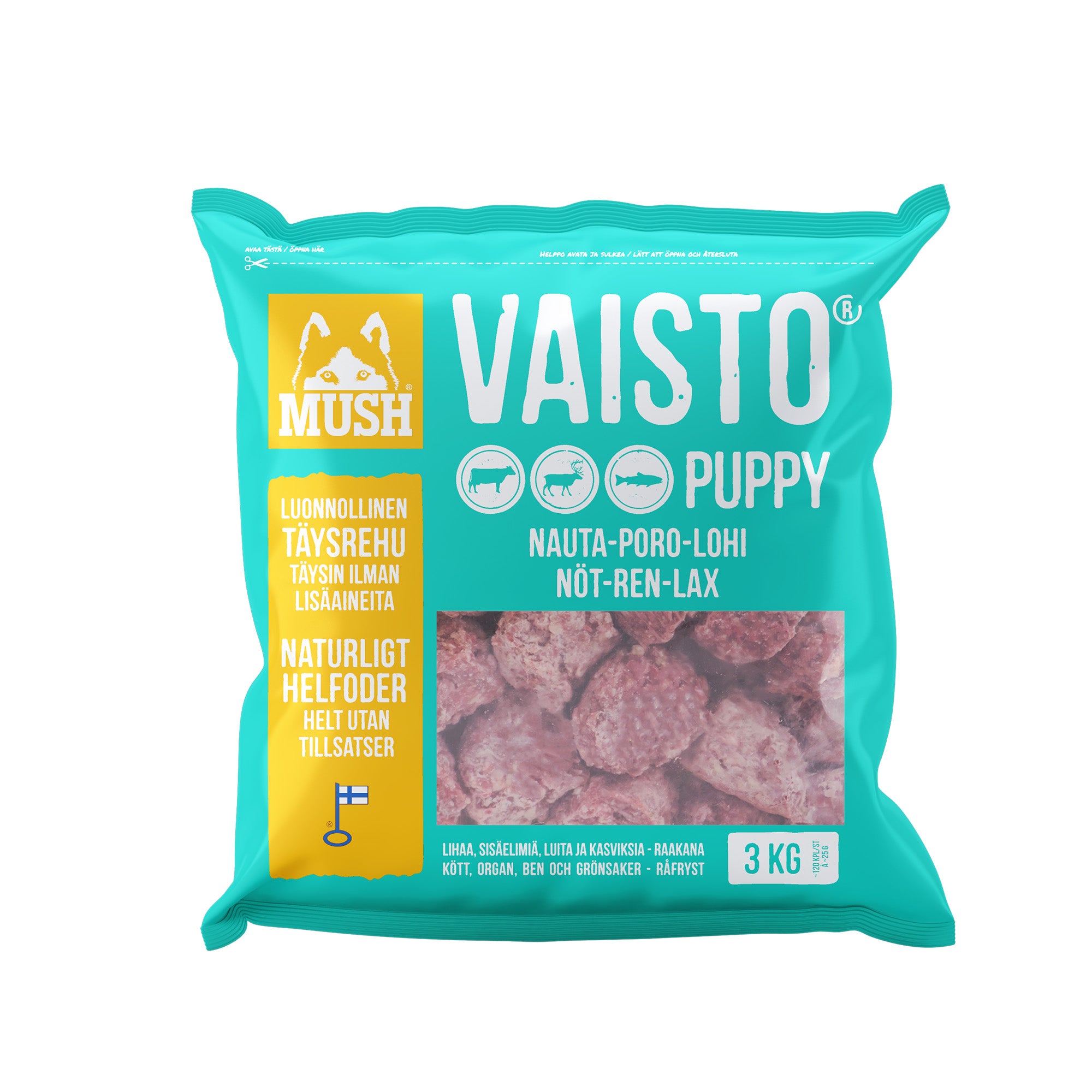 MUSH Vaisto® Puppy BARF Fuldfoder Okse Ren Laks Iceblue