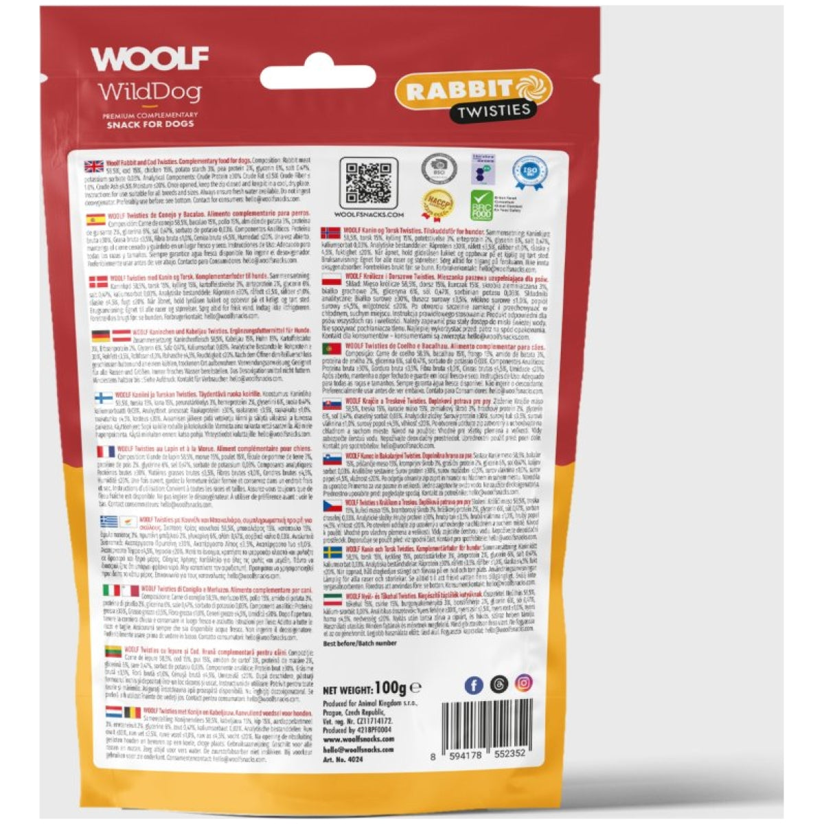Woolf Wilddog Rabbit & Cod Twisties