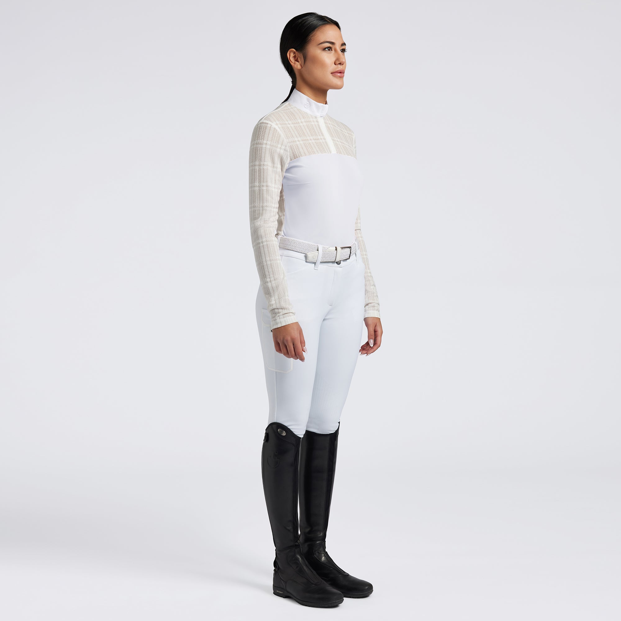Cavalleria Toscana Sheer Jacquard Jersey Zip Competition Shirt - OUTLET