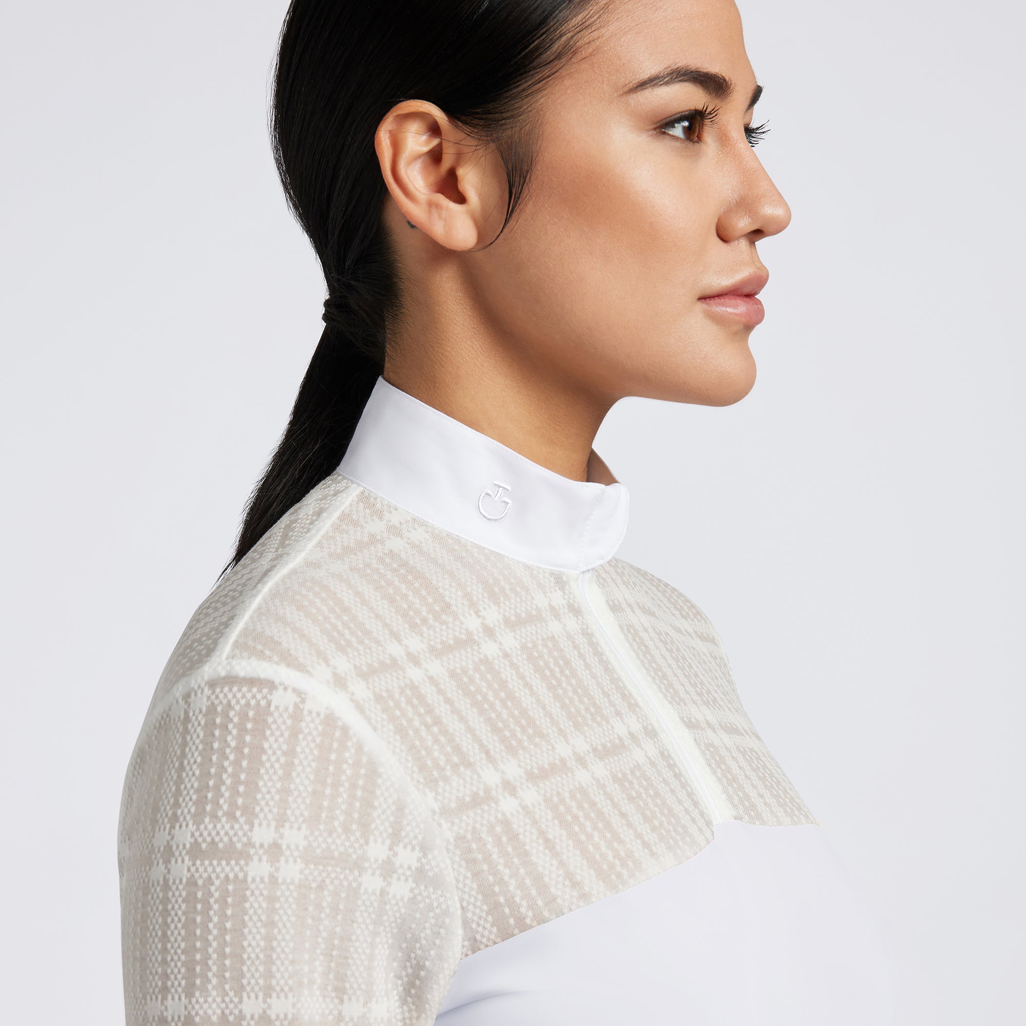 Cavalleria Toscana Sheer Jacquard Jersey Zip Competition Shirt - OUTLET
