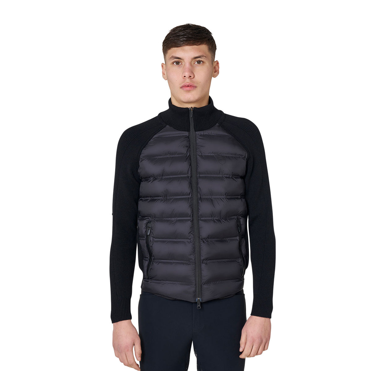 Equestro Men's down jacket with knitted sleeves