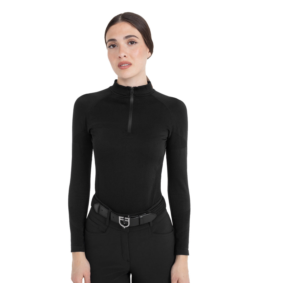 Equestro Women's Training Polo Shirt In Technical Knit With Zipper
