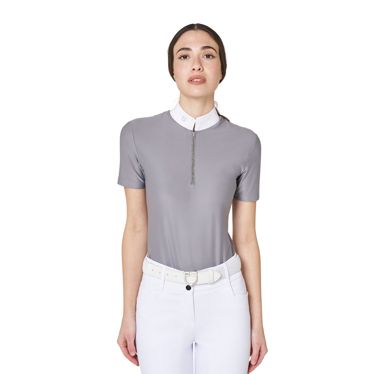 Equestro Women's Short-Sleeved Competition Polo Shirt With Rhinestones