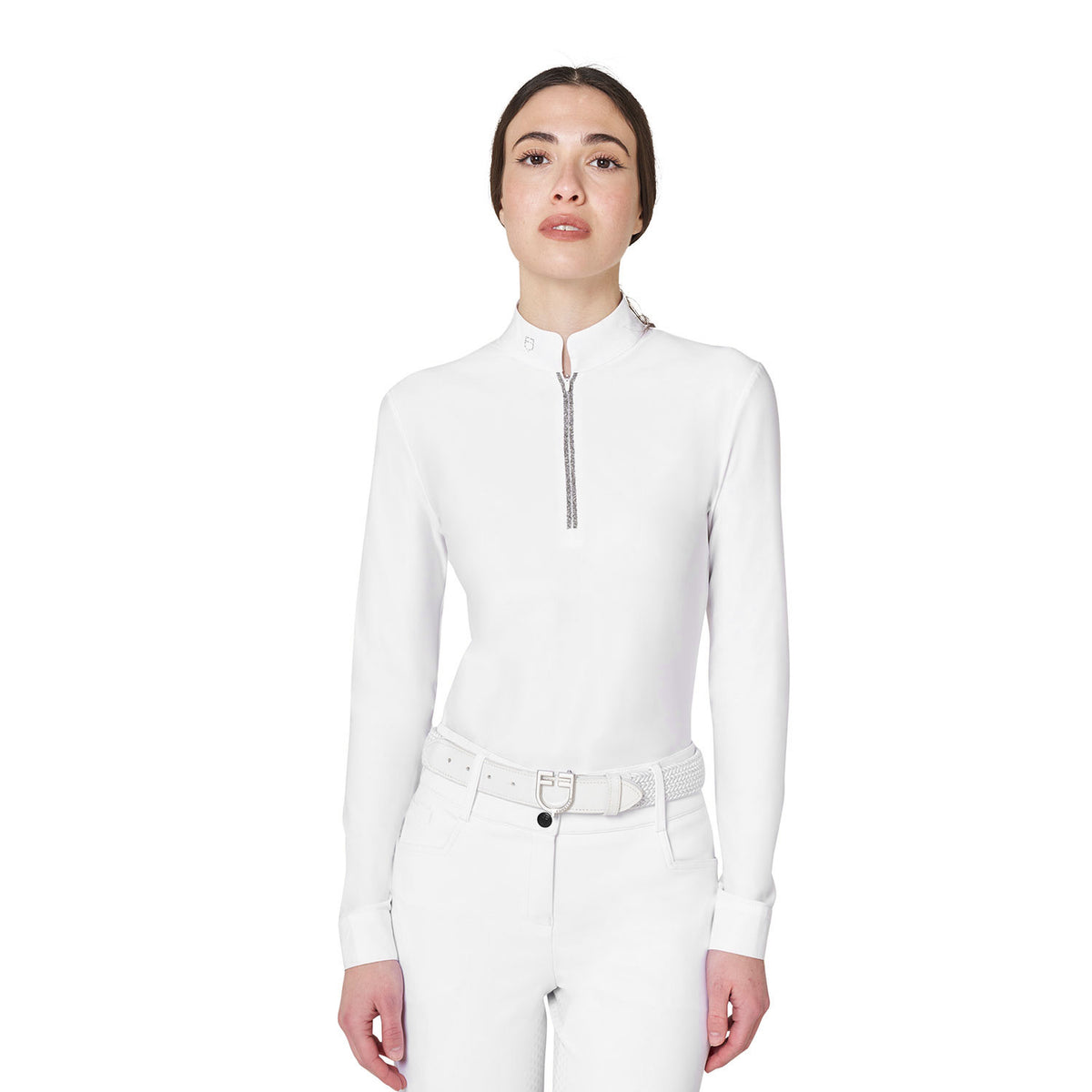 Equestro Women's Long-sleeved Competition Polo Shirt With Rhinestones