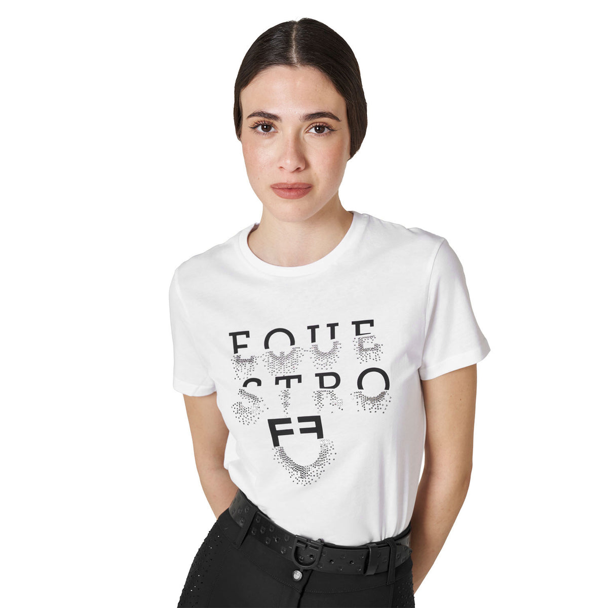 Equestro Women's T-shirt with rhinestone logo and lettering