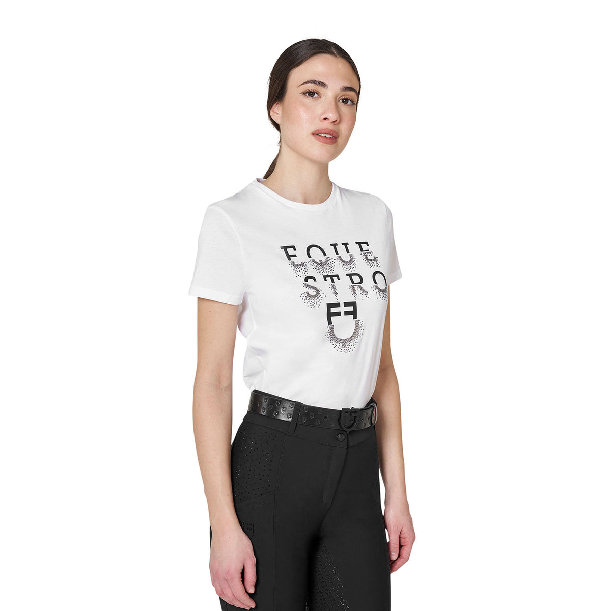Equestro Women's T-shirt with rhinestone logo and lettering
