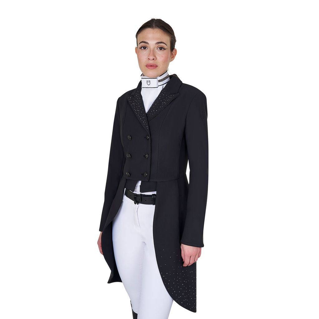 Equestro Women's Black Label Collection Competition Strass Rain Tail Coat