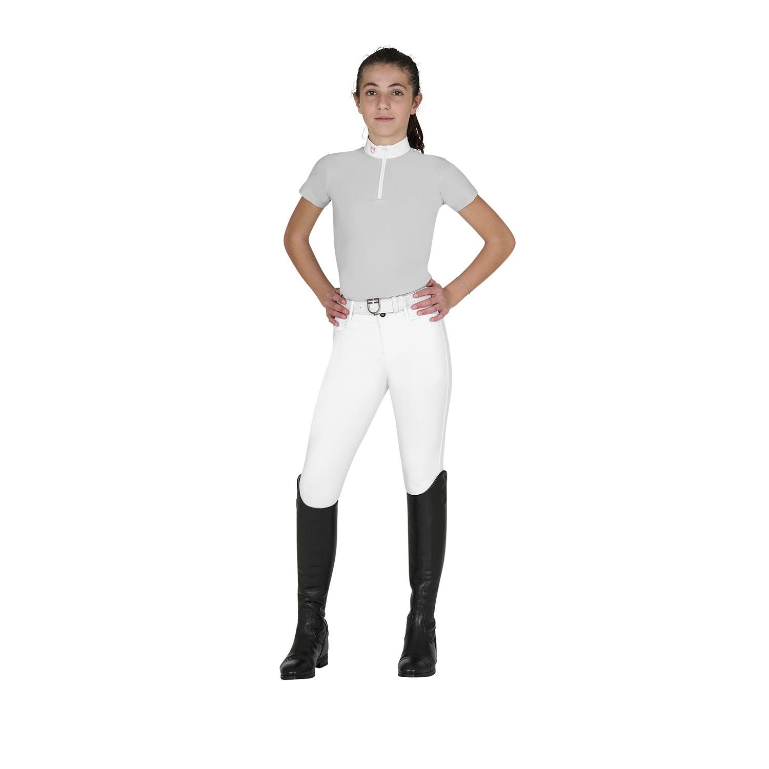 Equestro Bambina Zip Manica Corta Polo