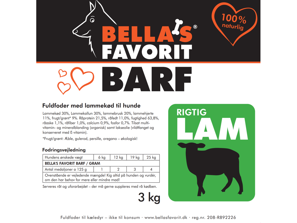 RigtigHundemad Bella's Favorit BARF medaljoner Lam 3 kg.
