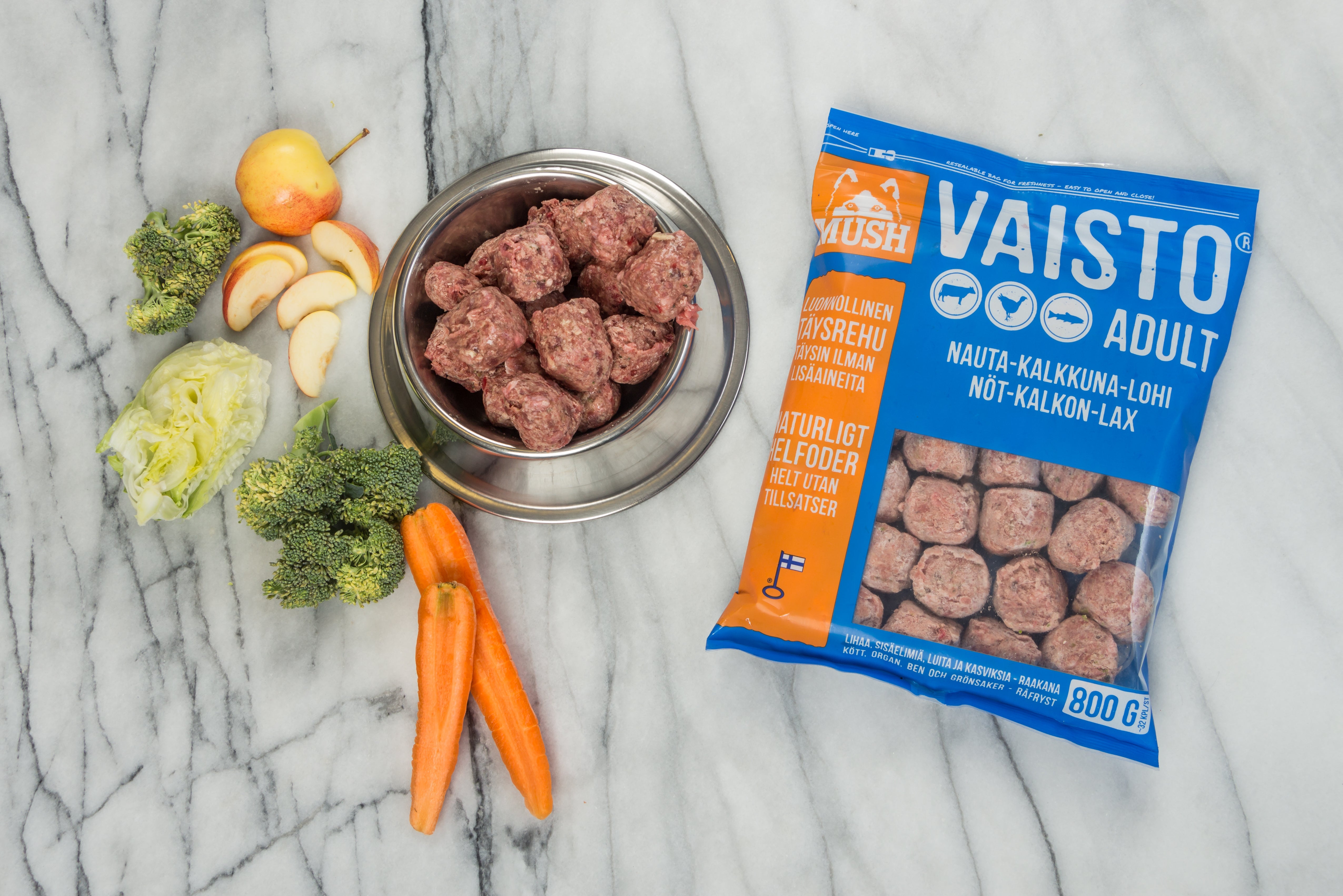 MUSH Vaisto® BARF Fuldfoder Okse Kalkun Laks Blå